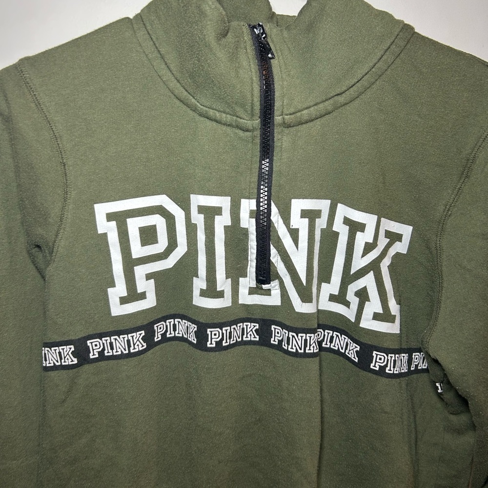 PINK Victoria's Secret Olive Green Zip Pullover - Picture 3 of 6